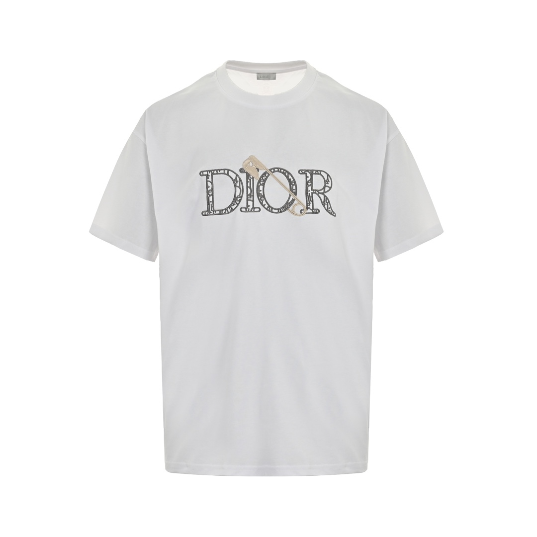 Dior Abbigliamento T-Shirt Nero Bianco Ricamo Unisex Cotone Collezione estiva Maniche corte