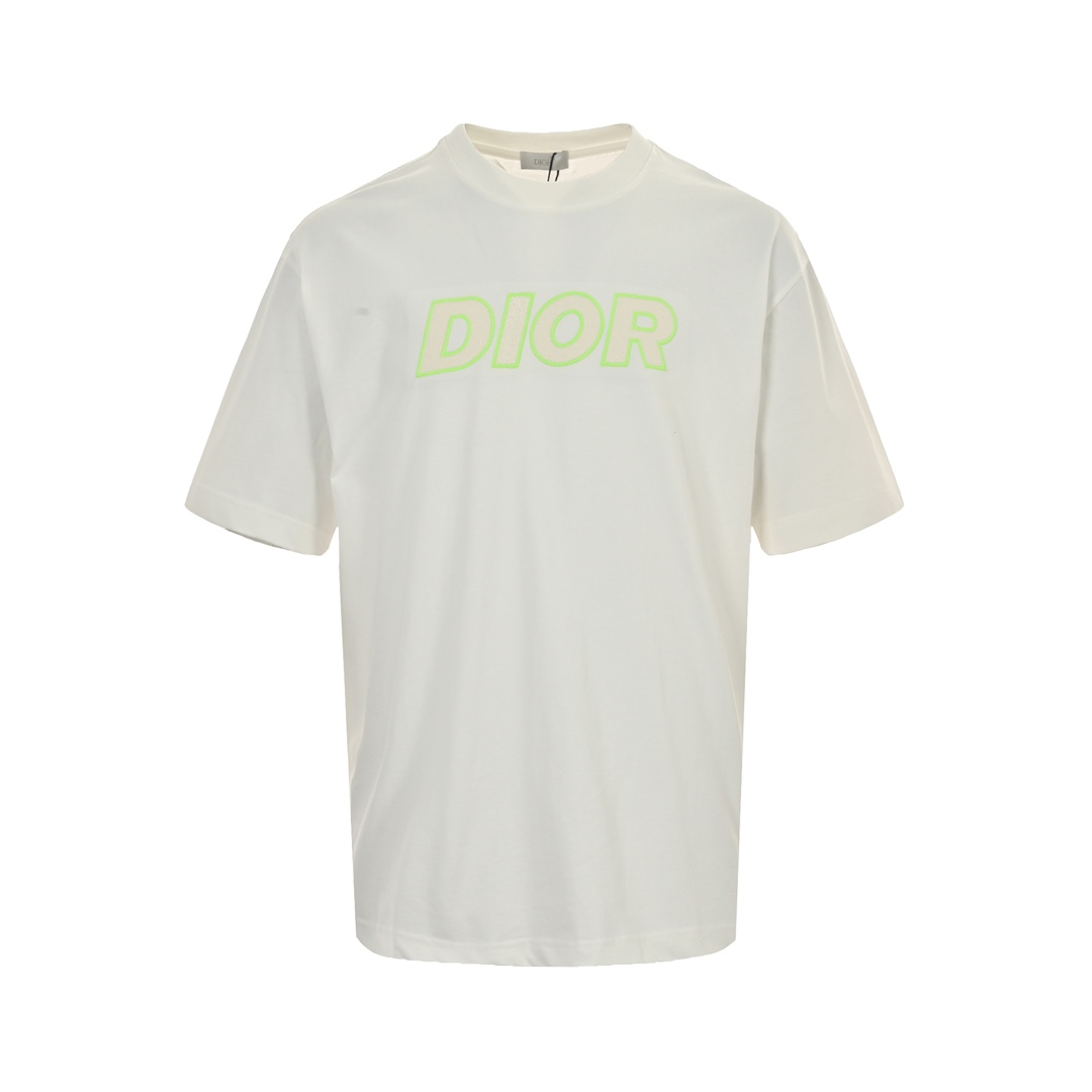 Dior Odzież T-Shirt Tania wysokiej jakości replika
 Czarny Zielony fluorescencyjny Biały Hafty Unisex Bawełna podwójna przędza Krótki rękaw