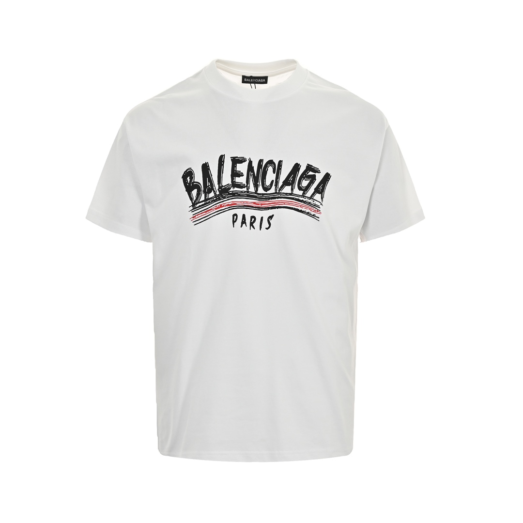 Balenciaga Abbigliamento T-Shirt Nero Bianco Stampa Unisex Cotone pettinato Maniche corte