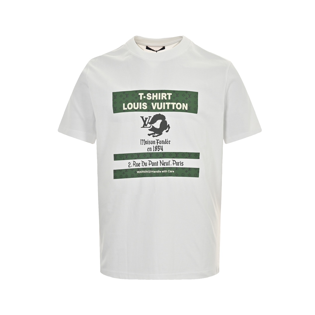 Louis Vuitton Odzież T-Shirt Pierwszy top
 Czarny Zielony Biały Drukowanie Unisex Bawełna Fashion Krótki rękaw