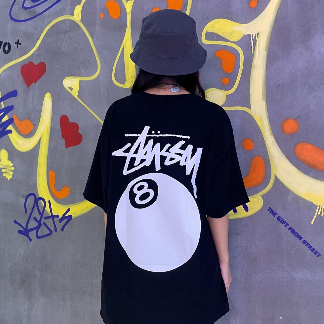 StussyStussy 23ss black eight billiards print short-sleeved upper body effect