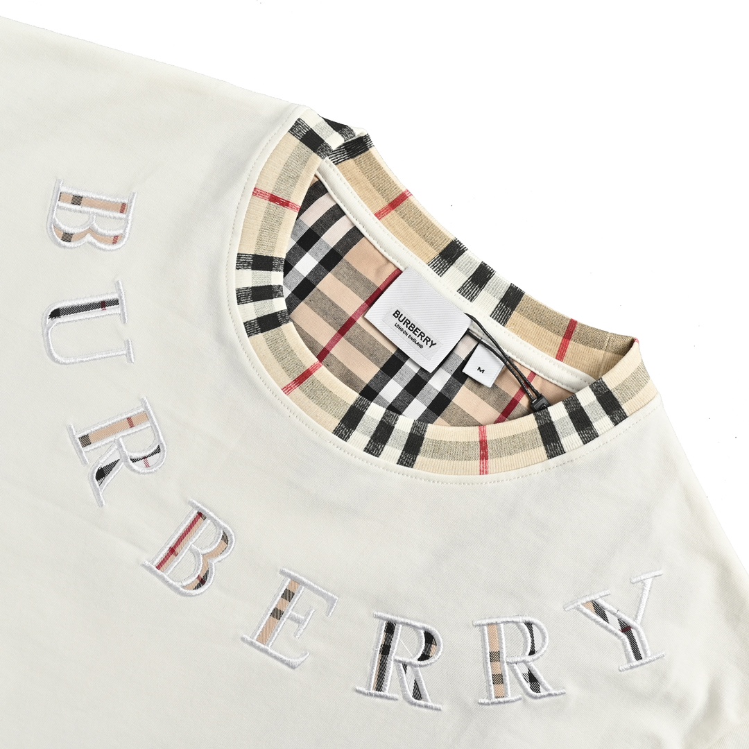 Burberry/巴宝莉 24ss 格纹领拼接刺绣字母短袖