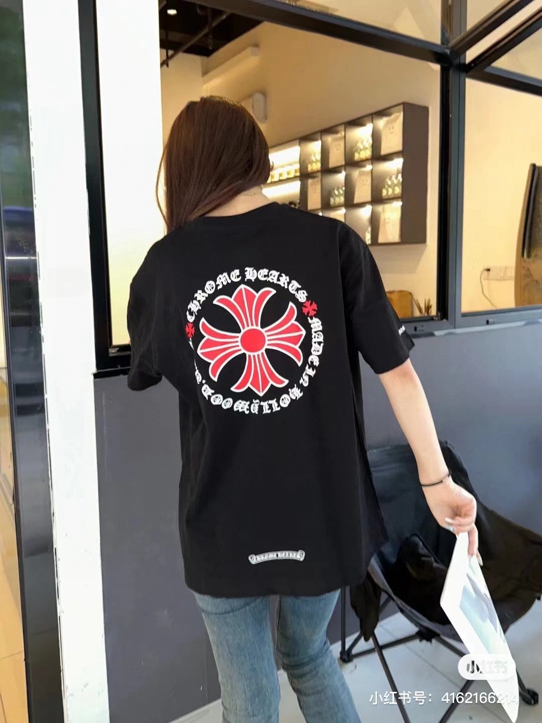 ChromeHearts 24ss red cross Sanskrit print short-sleeved upper body effect