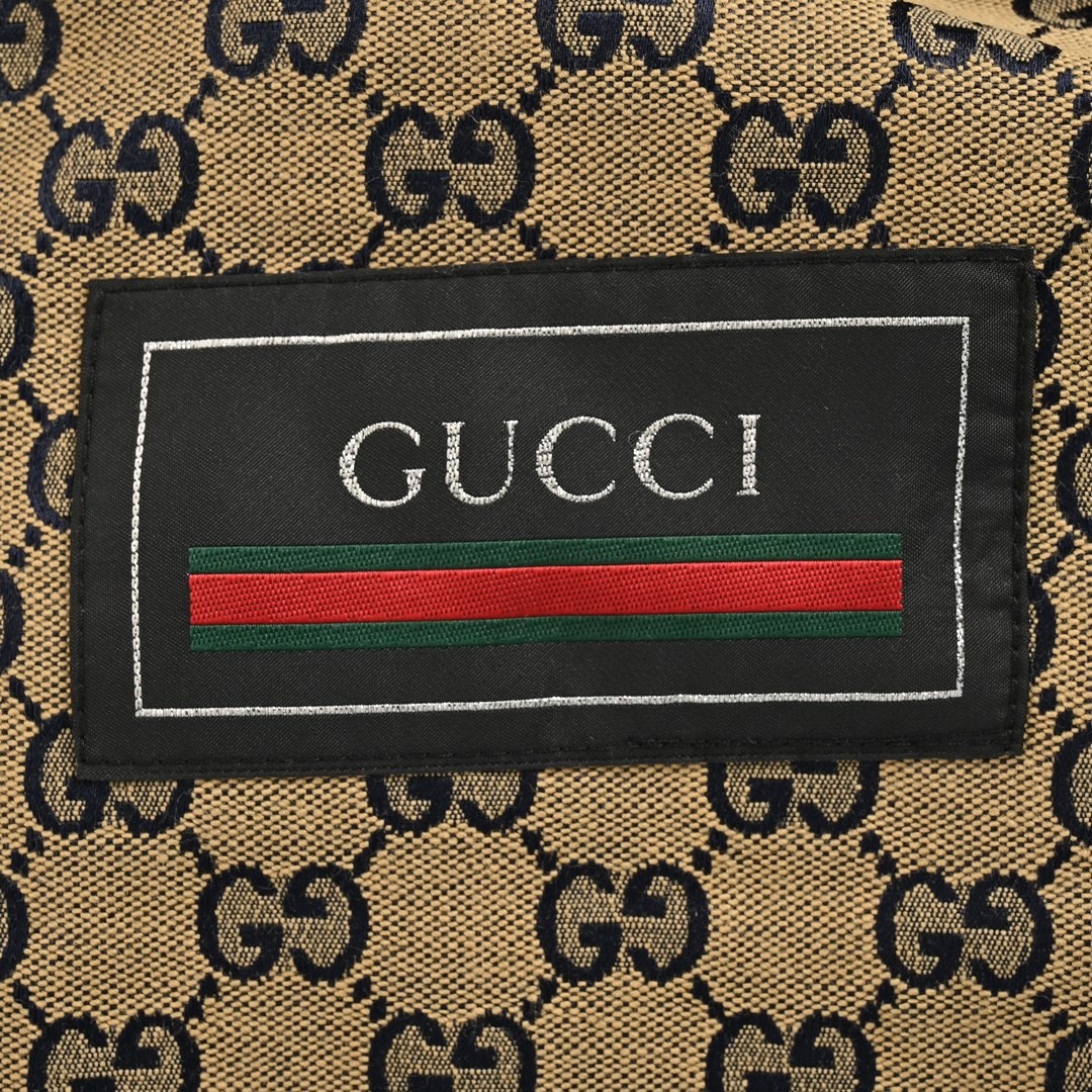 Gucci/古驰 双G满印提花拼接象牙白牛仔外套