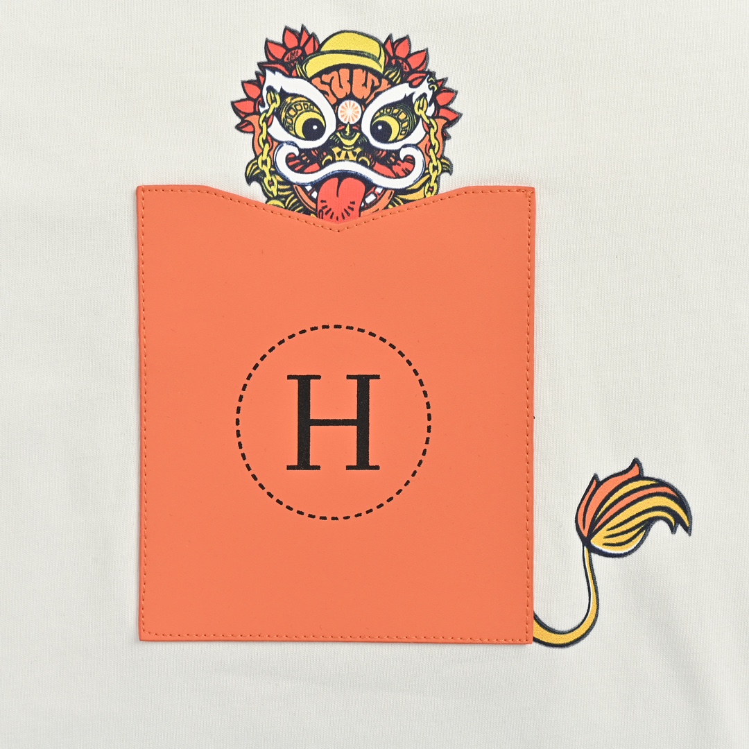 HERMES/爱玛仕 贴皮假口袋狮子印花短袖