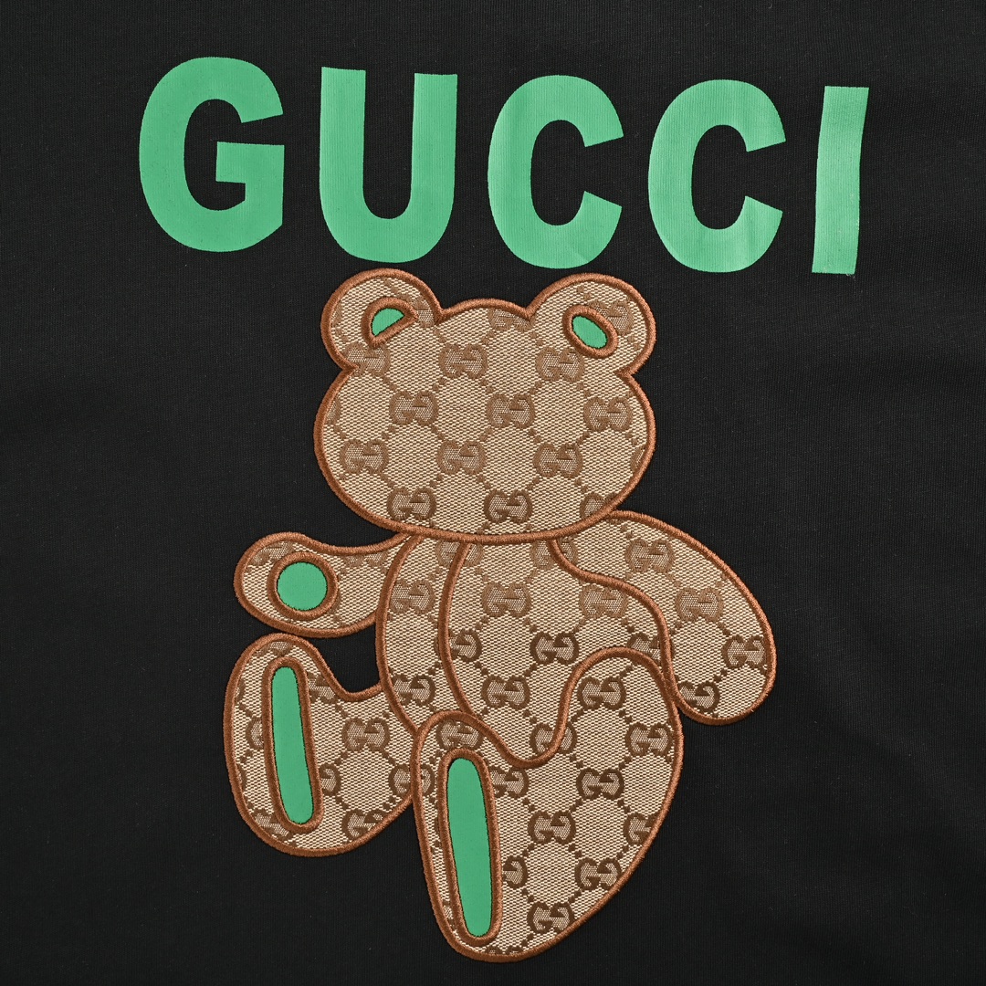 Gucci/古驰 老花贴布小熊刺绣短袖