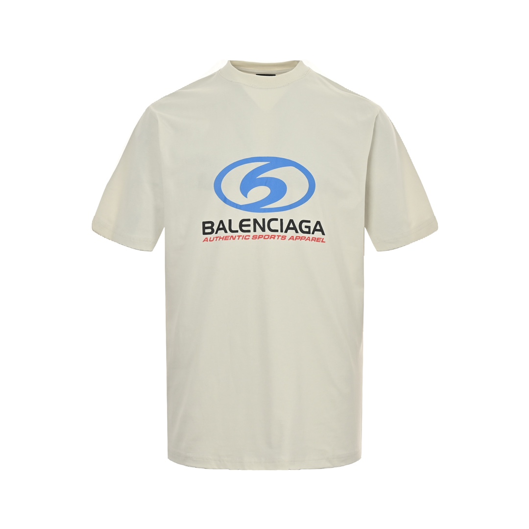 Balenciaga/巴黎世家 24ss 蓝色微标龟裂印花短袖