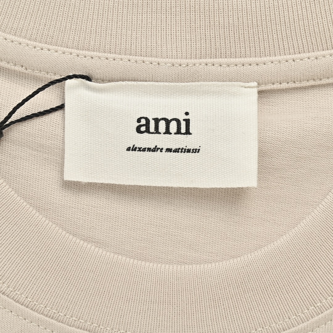 Ami 24ss 爱心标志浮雕压花短袖 十字格型织法螺纹