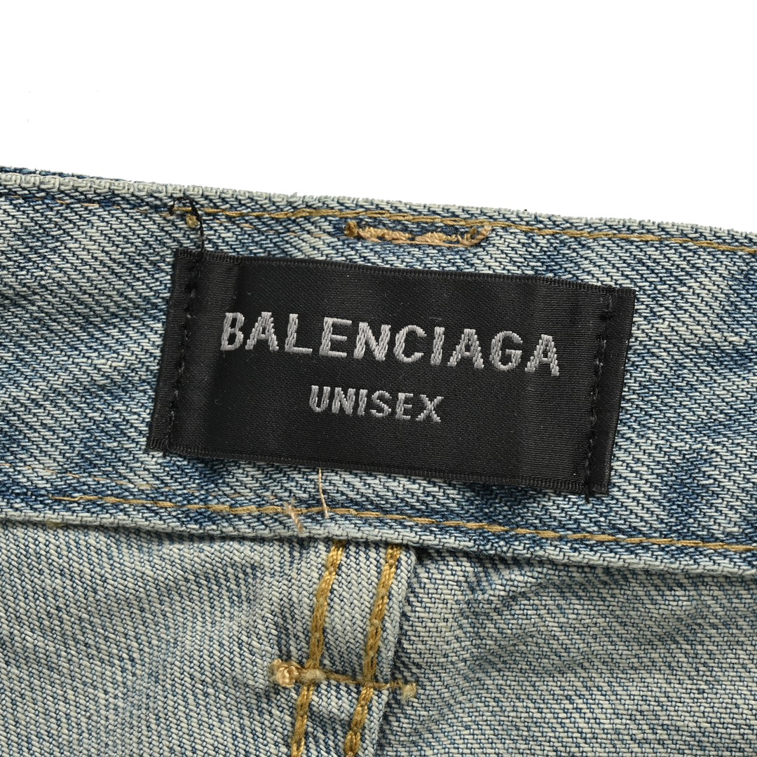 Balenciaga/巴黎世家 23ss 糜烂泥染做旧破坏牛仔裤