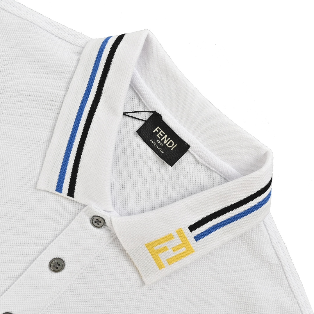 Fendi/芬迪 24ss 领口FF刺绣织带Polo短袖 定织280克纯棉珠地面料