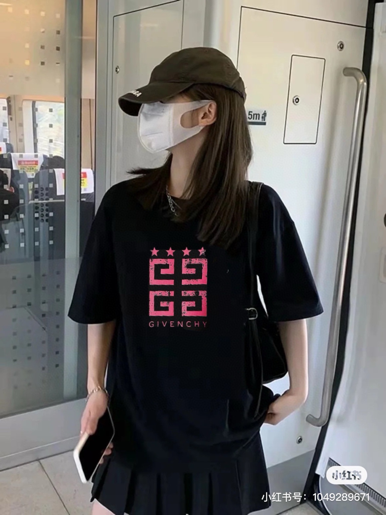 GIVENCHYGivenchy 24ss Old four-square grid printed short-sleeved upper body ef