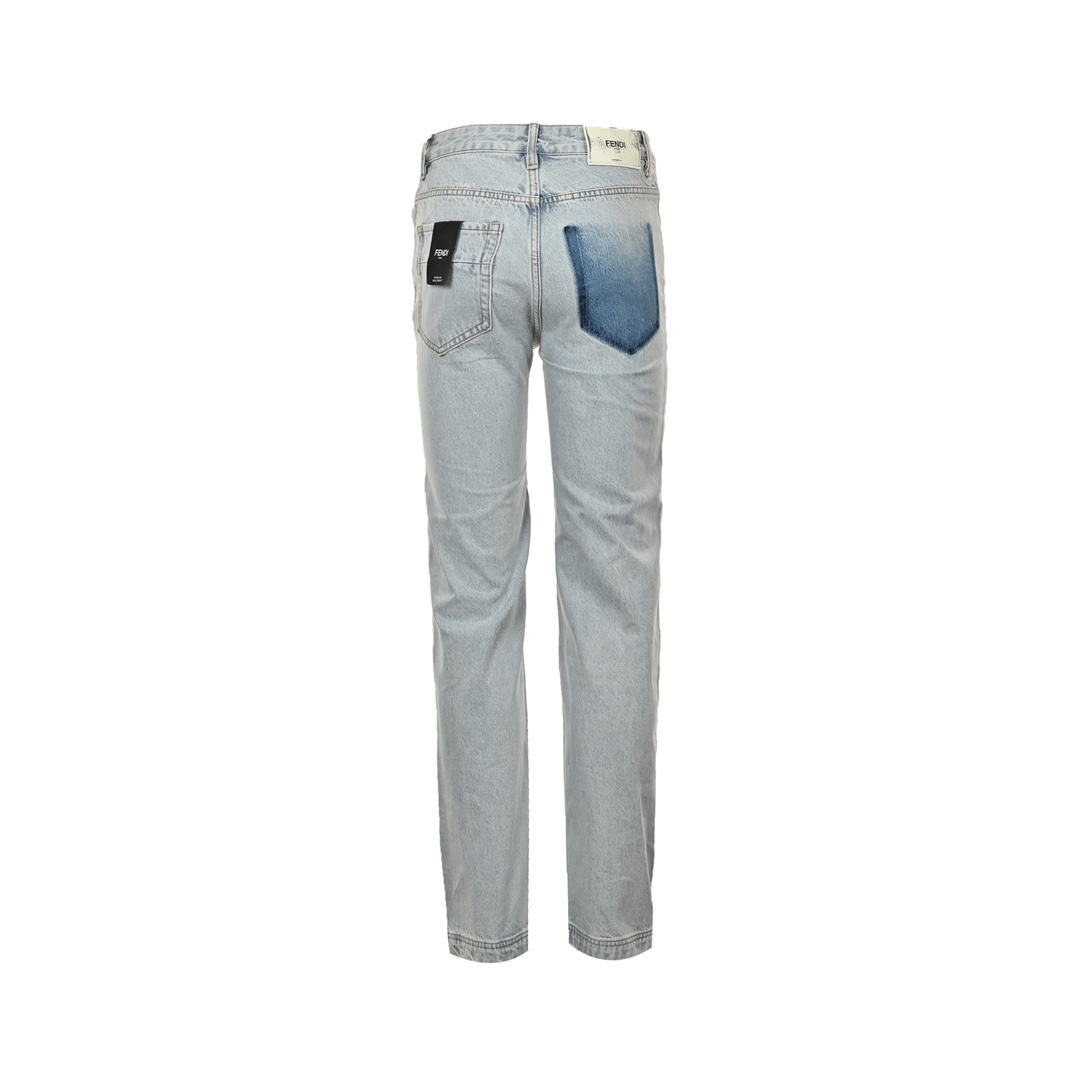 Fendi/芬迪 24ss 蓝色后口袋皮标牛仔裤