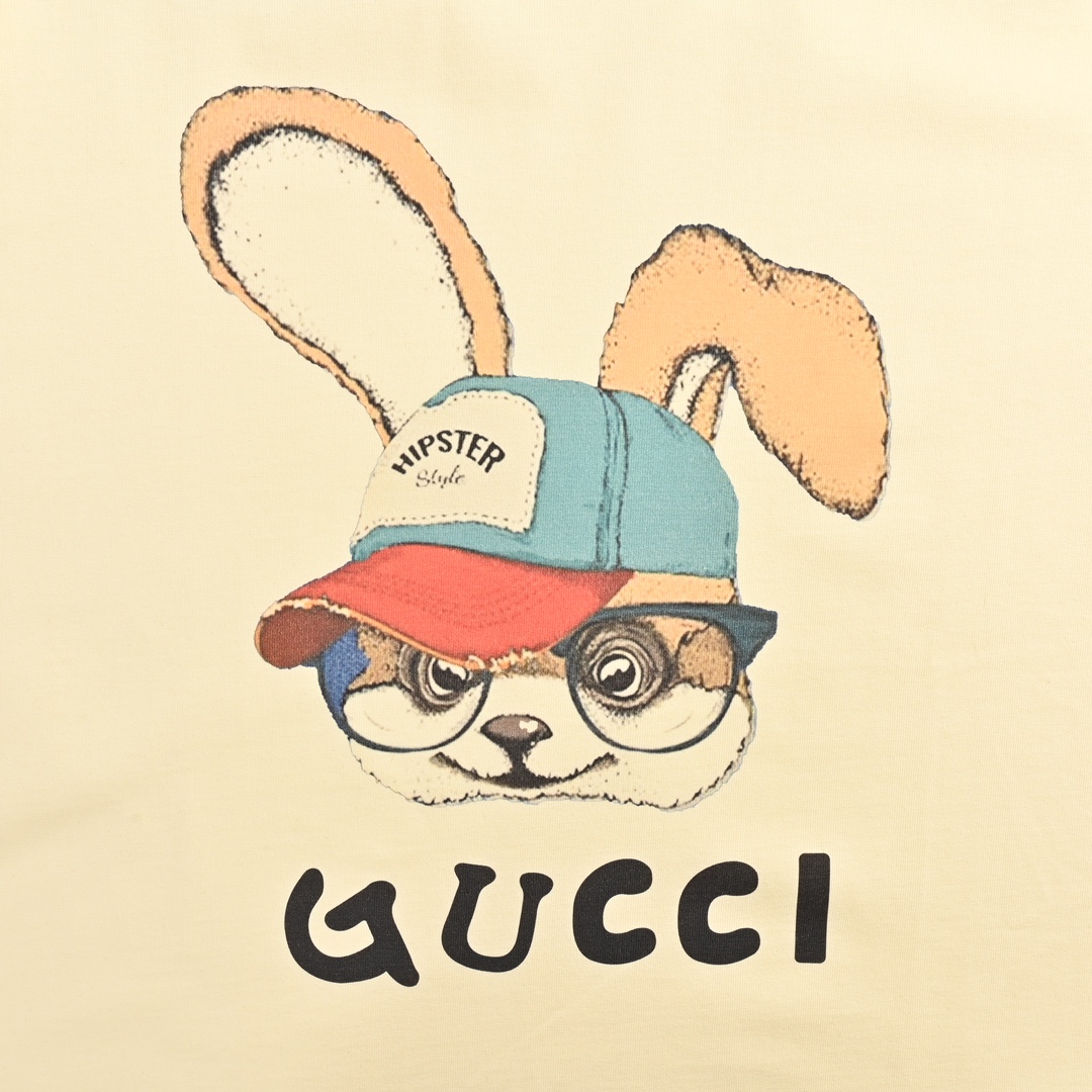 140 Gucci/古驰 24ss 兔子印花短袖 顶级高版本260克60支双纱纯棉面料数码印