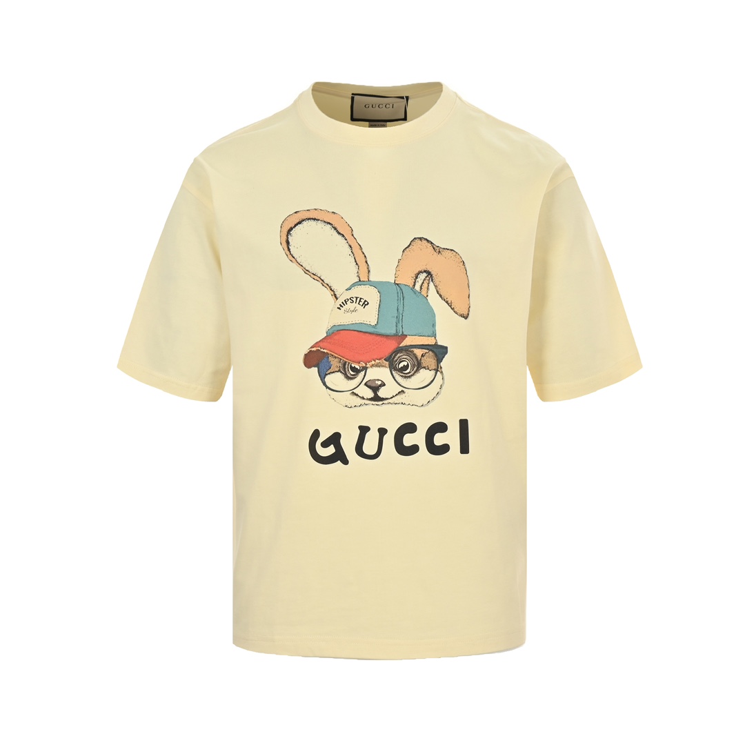 140 Gucci/古驰 24ss 兔子印花短袖 顶级高版本260克60支双纱纯棉面料数码印