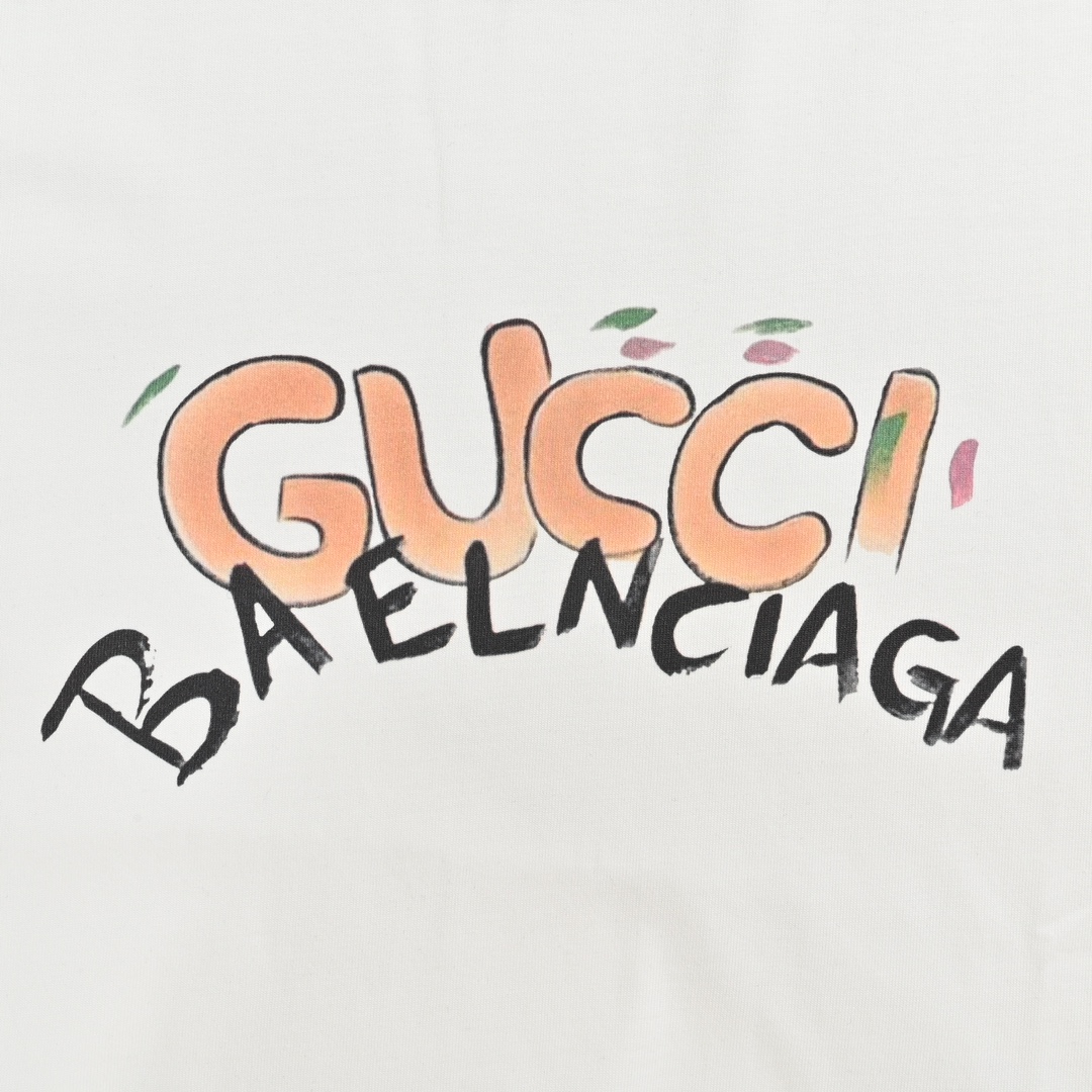 140 Gucci & Balenciaga 联名款涂鸦字母logo短袖