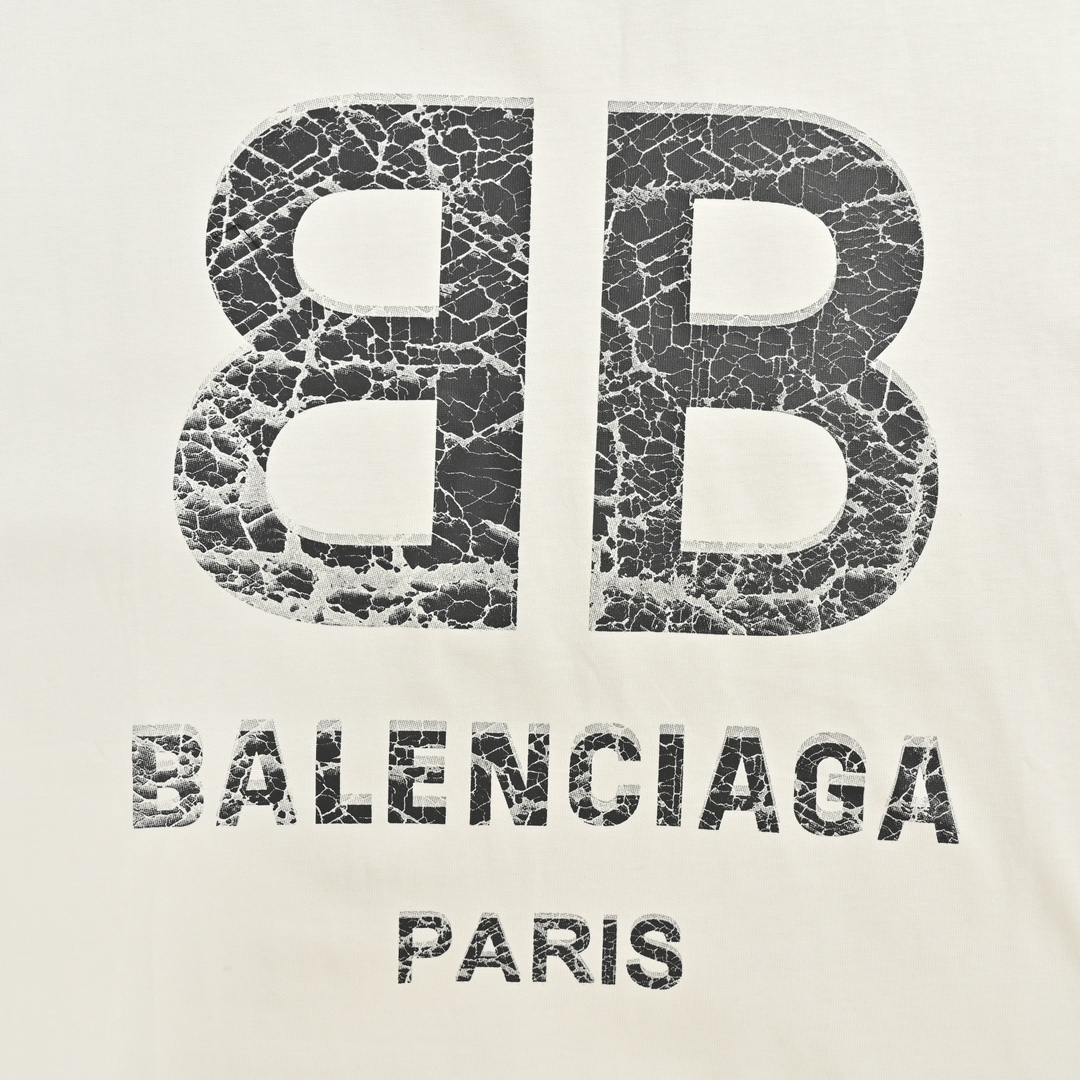 Balenciaga/巴黎世家 24ss 裂纹做旧双B印花短袖 纯棉柔软面料