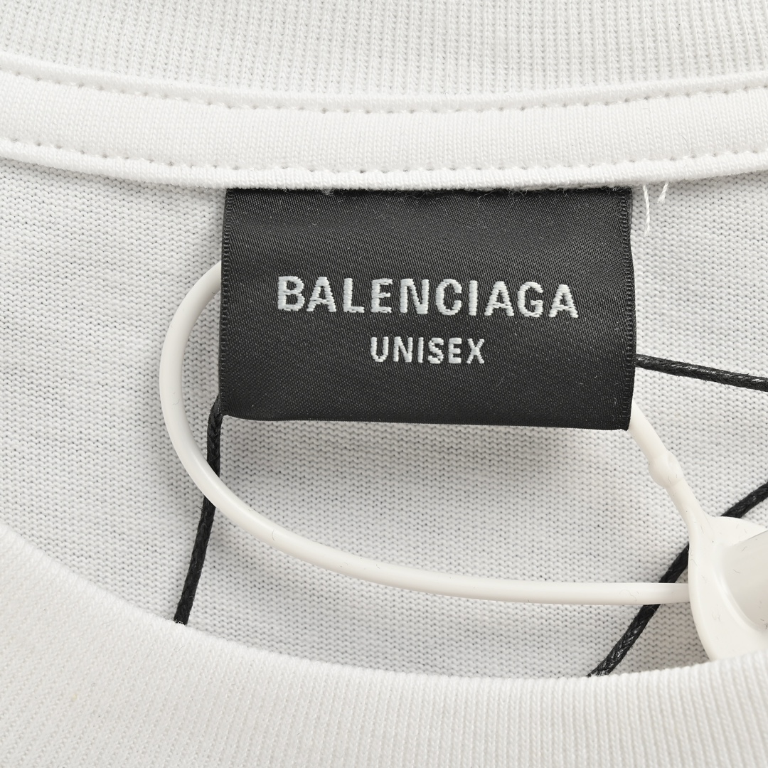 Balenciaga/巴黎世家 24ss 烫钻多标水洗短袖 前幅采用进口康丽机直喷印花工艺