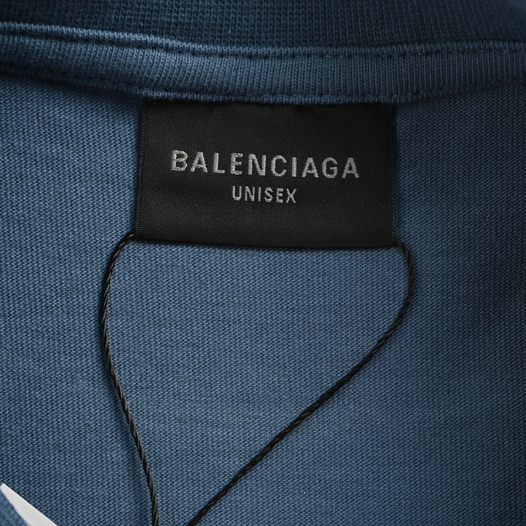 Balenciaga/巴黎世家 24ss 蓝色双B比特币印花短袖