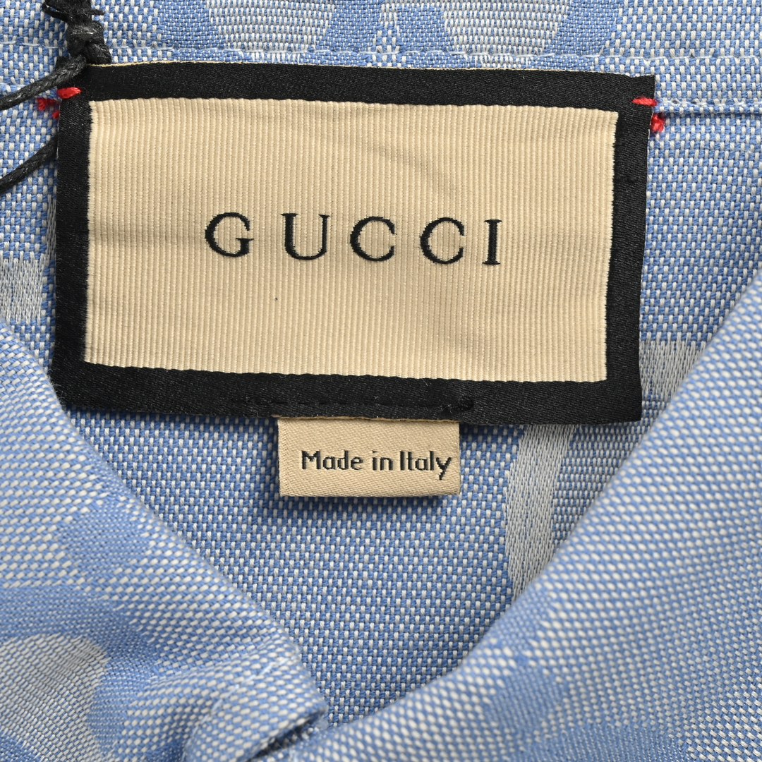 Gucci/古驰 24ss 雾霾蓝满印双G提花套装短袖衬衫