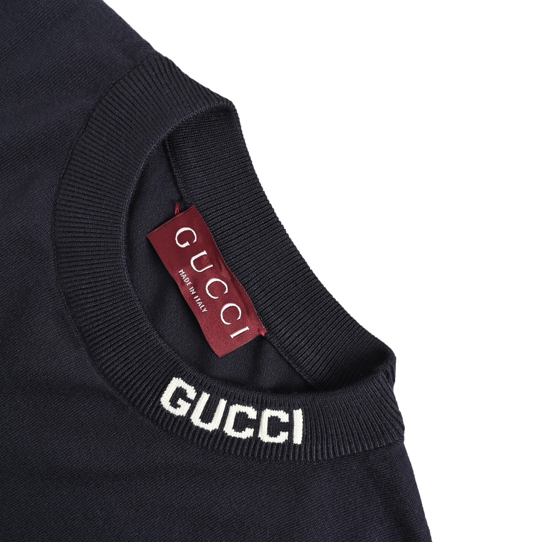 Gucci/古驰 24ss 领口字母提花针织短袖