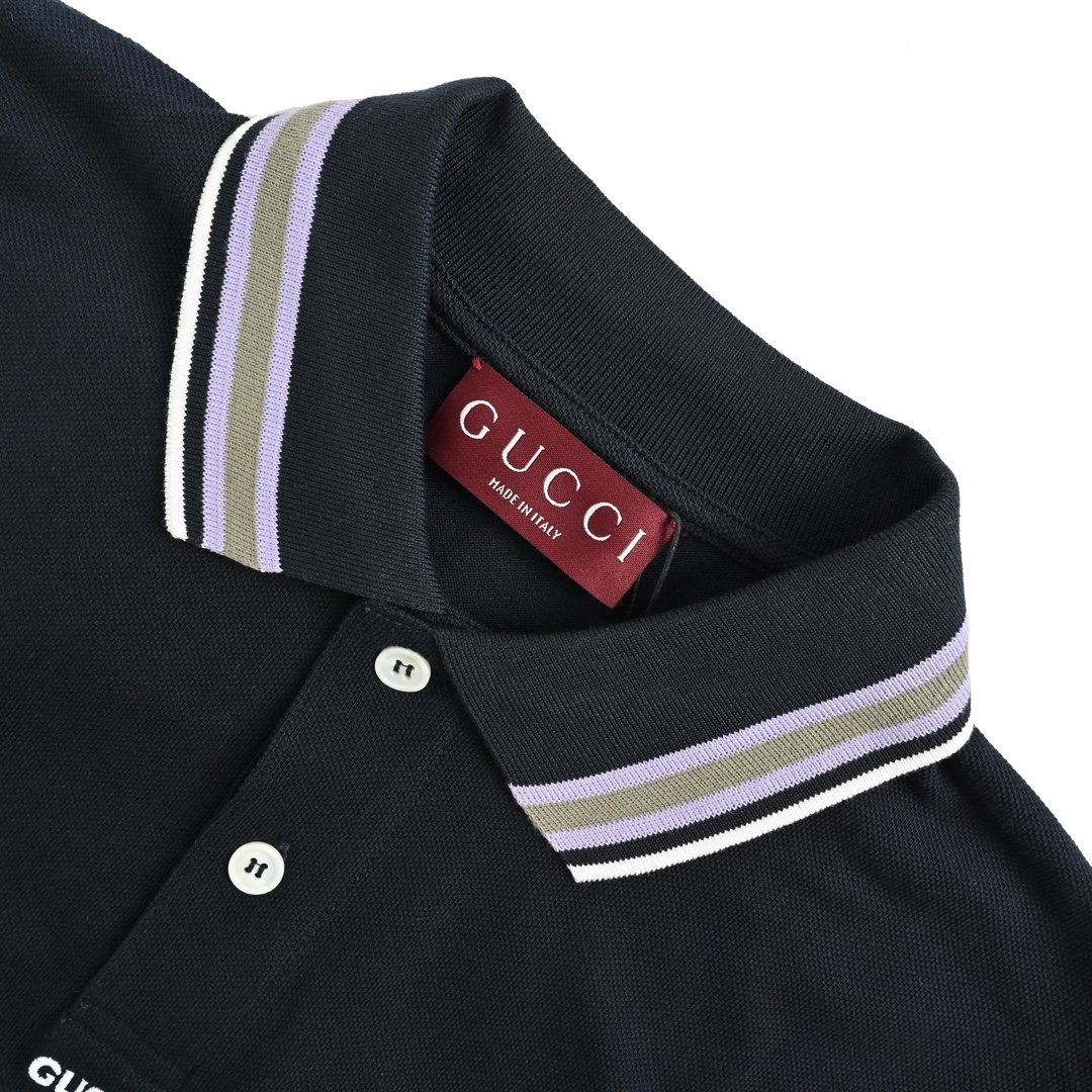 Gucci/古驰 24ss 彩条纹领刺绣Polo短袖