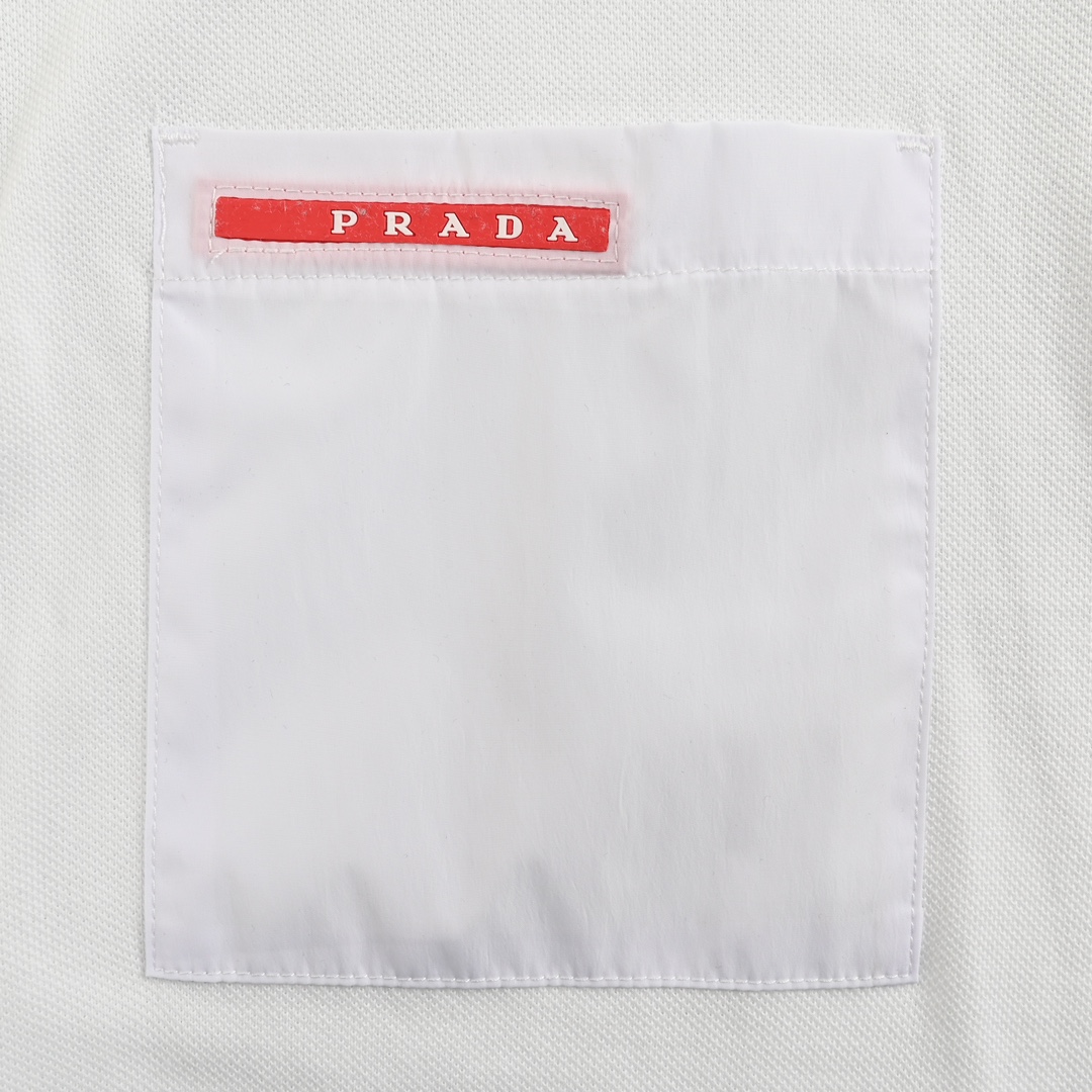 Prada/普拉达 24ss 红色饰条尼龙口袋Polo短袖