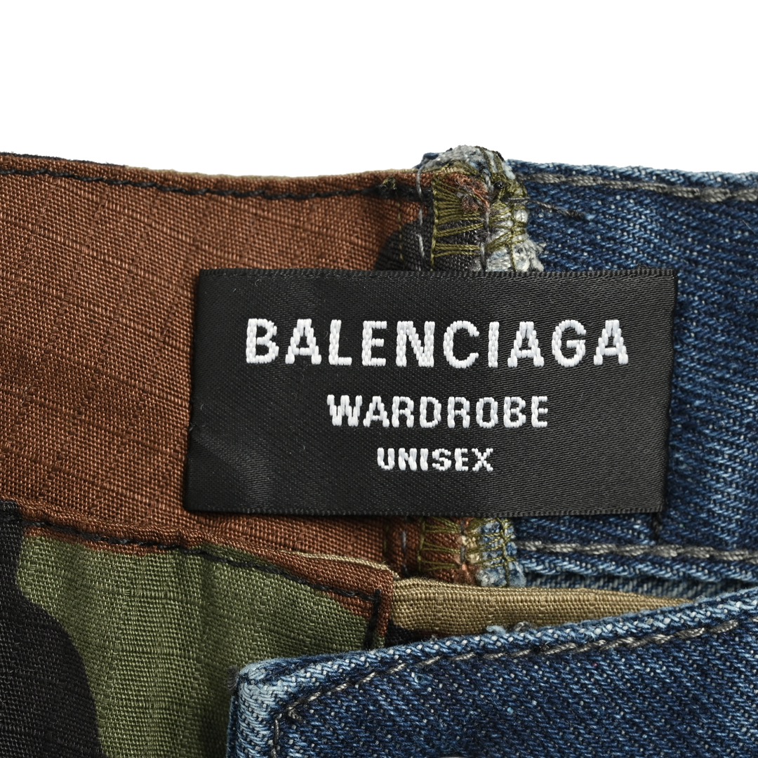 Balenciaga/巴黎世家 迷彩拼接阔腿工装牛仔裤