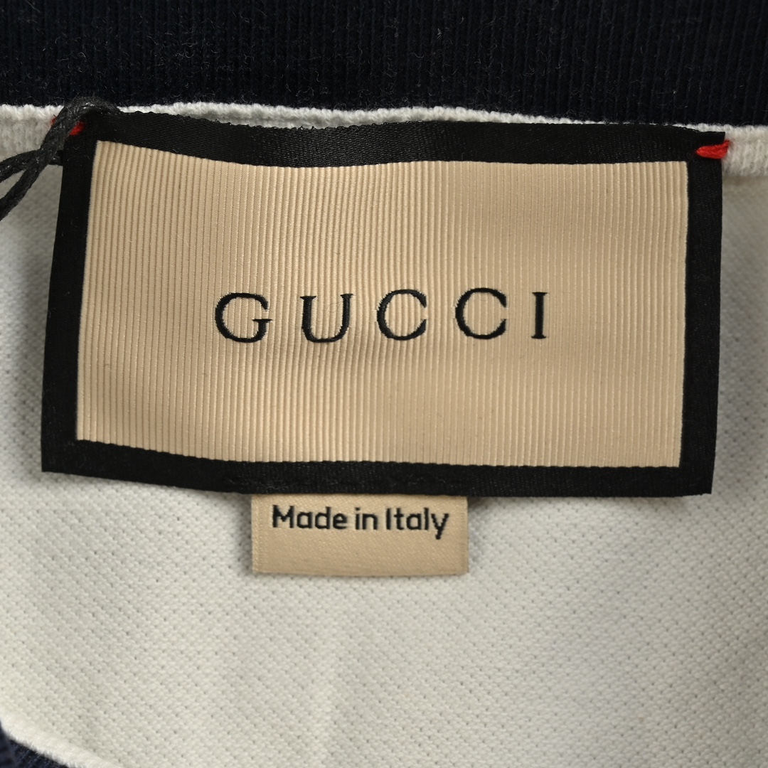 Gucci/古驰 24ss 双G刺绣黑红条纹Polo杉短袖