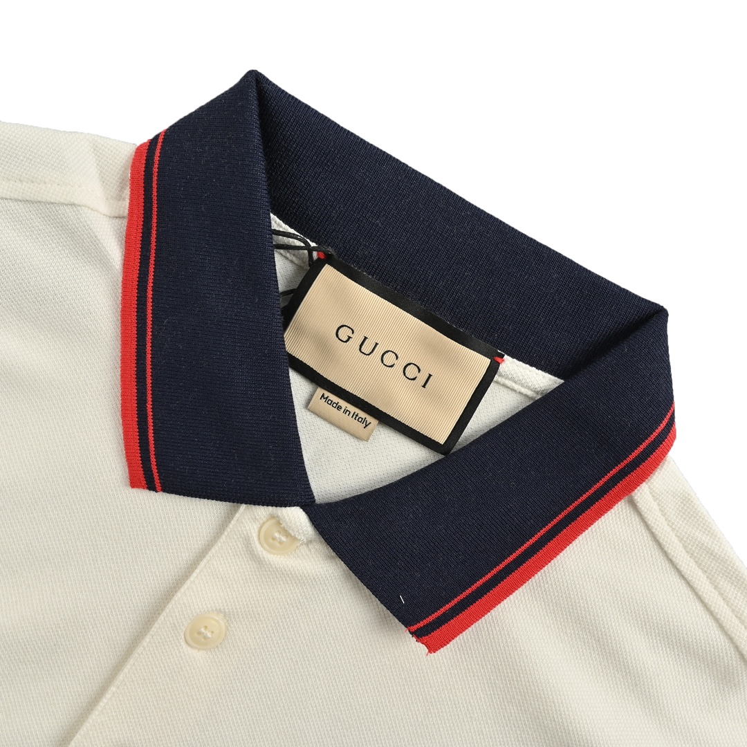 Gucci/古驰 24ss 双G刺绣黑红条纹Polo杉短袖