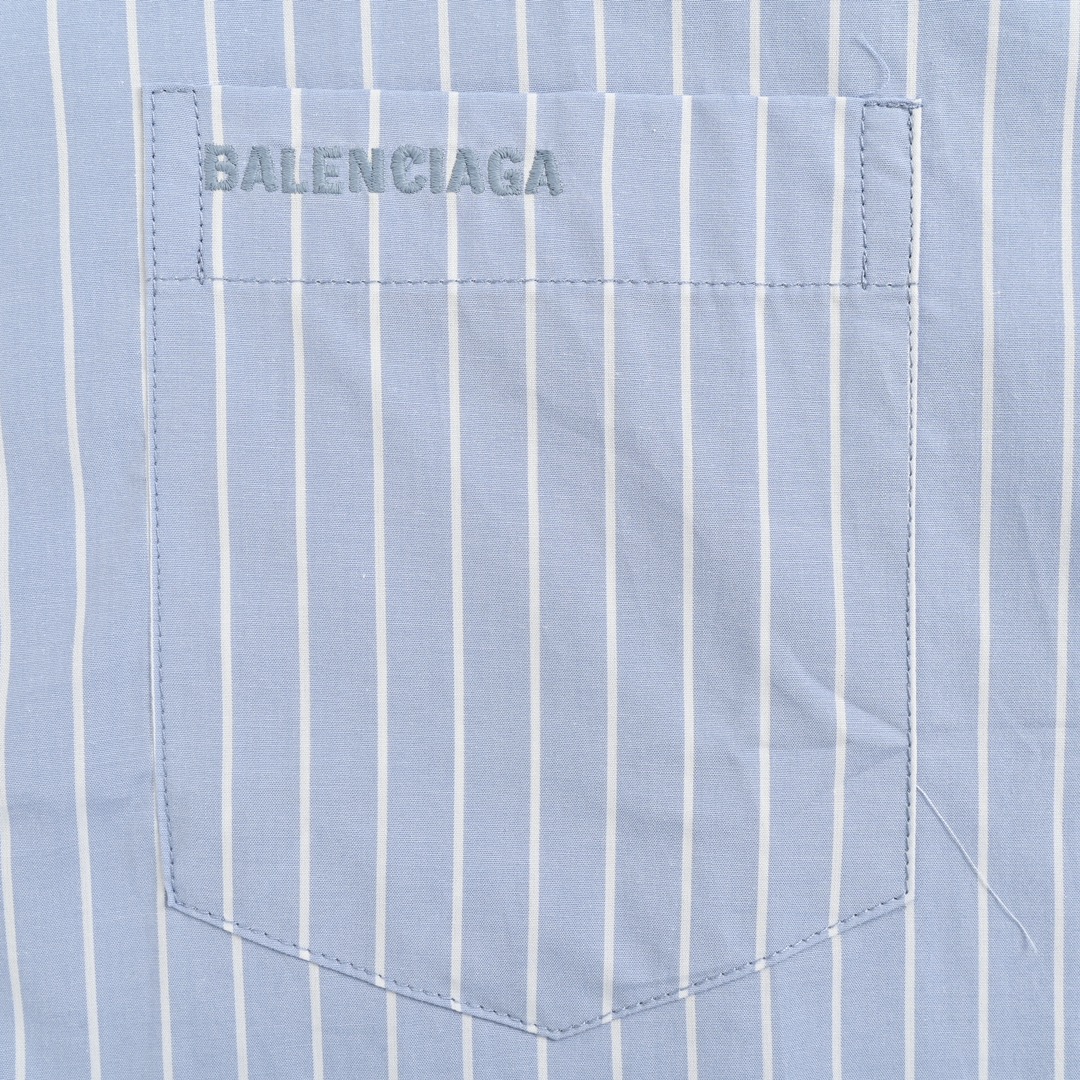 Balenciaga/巴黎世家 24ss 口袋刺绣条纹短袖衬衫