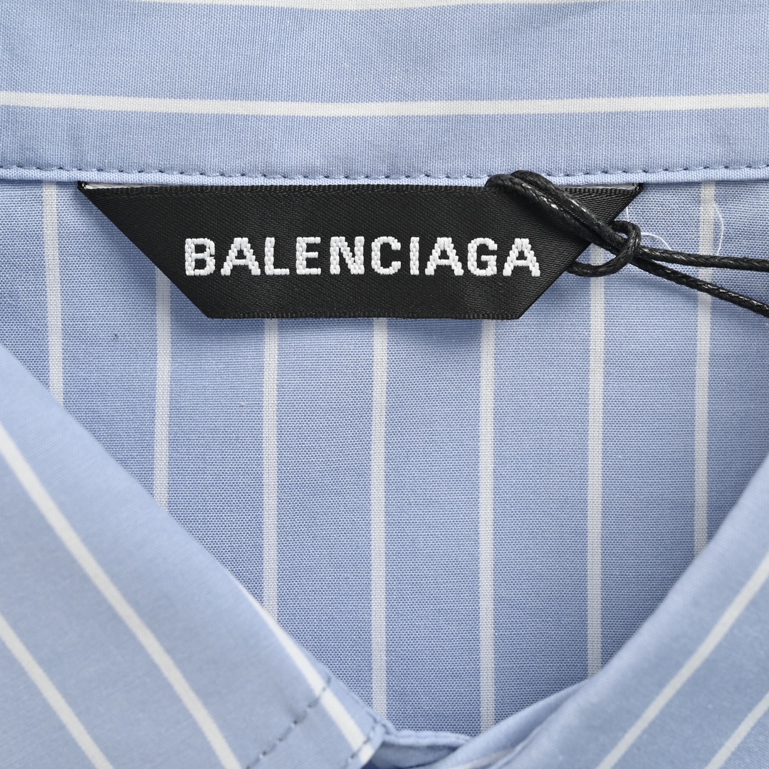 Balenciaga/巴黎世家 24ss 口袋刺绣条纹短袖衬衫