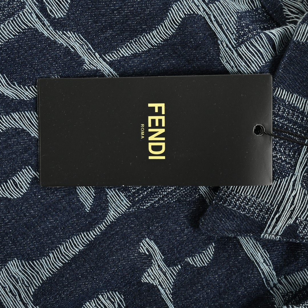 Fendi/芬迪 24ss 方格FF亚麻流苏牛仔短袖衬衫