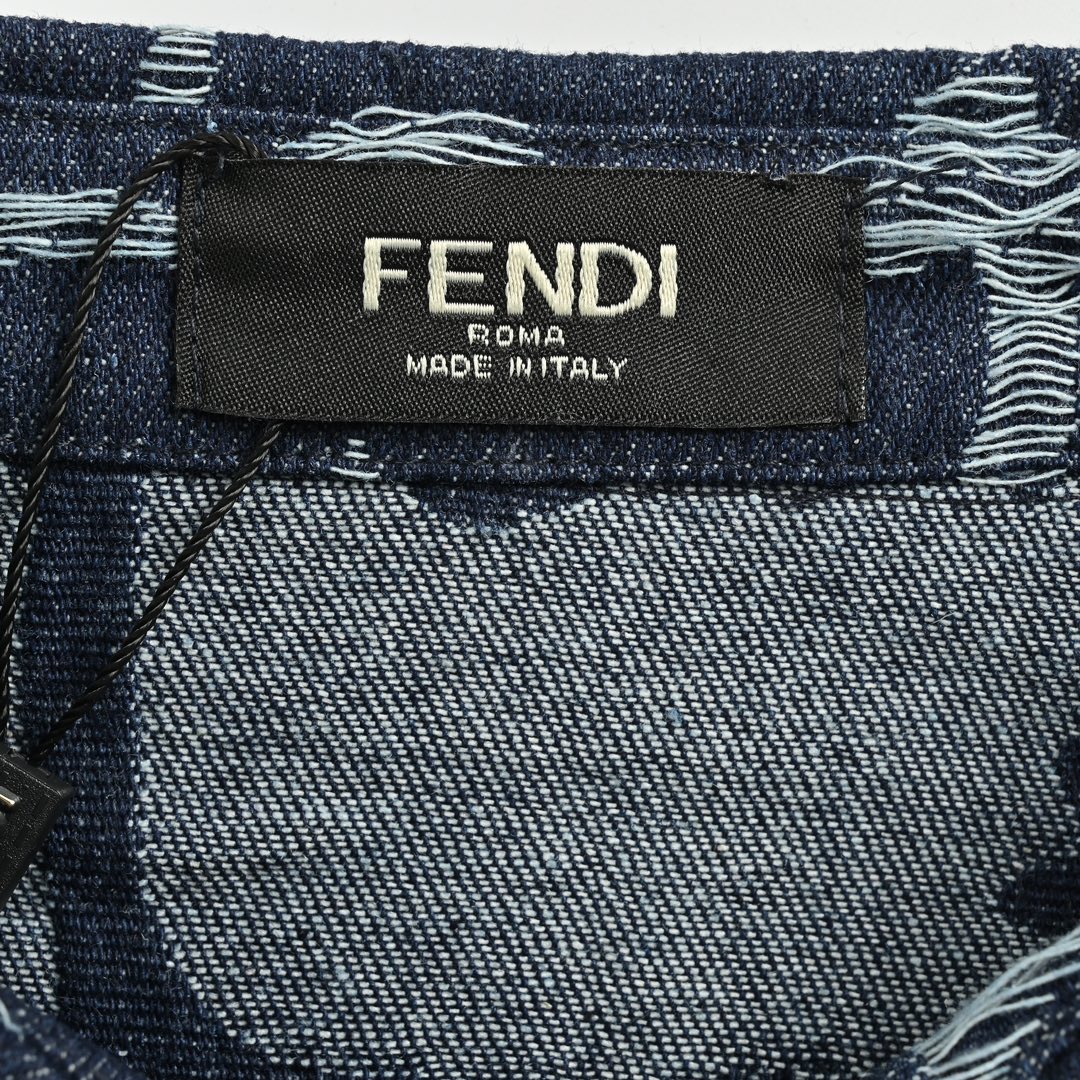 Fendi/芬迪 24ss 方格FF亚麻流苏牛仔短袖衬衫