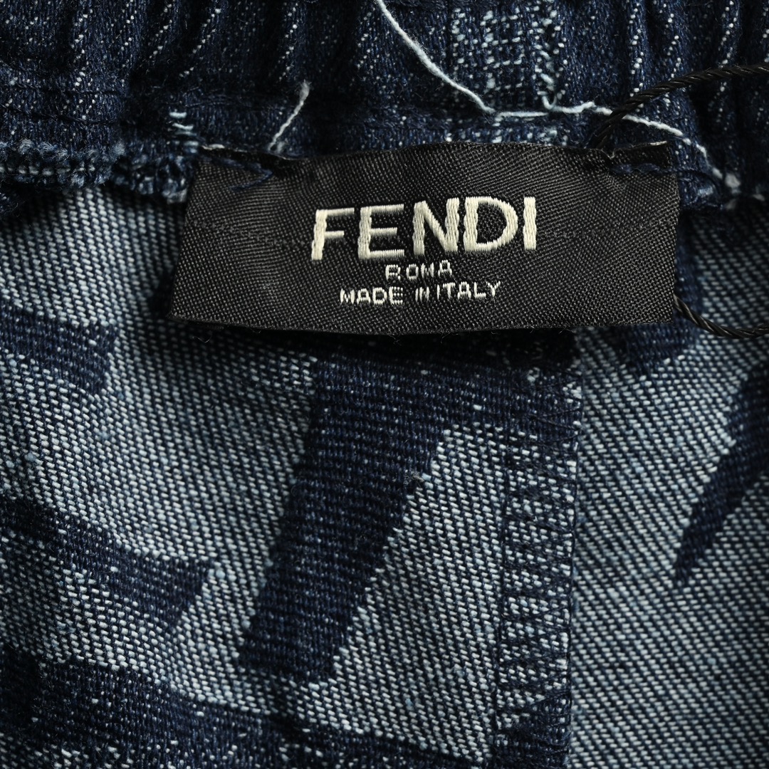 Fendi/芬迪 24ss 方格FF亚麻流苏牛仔短裤