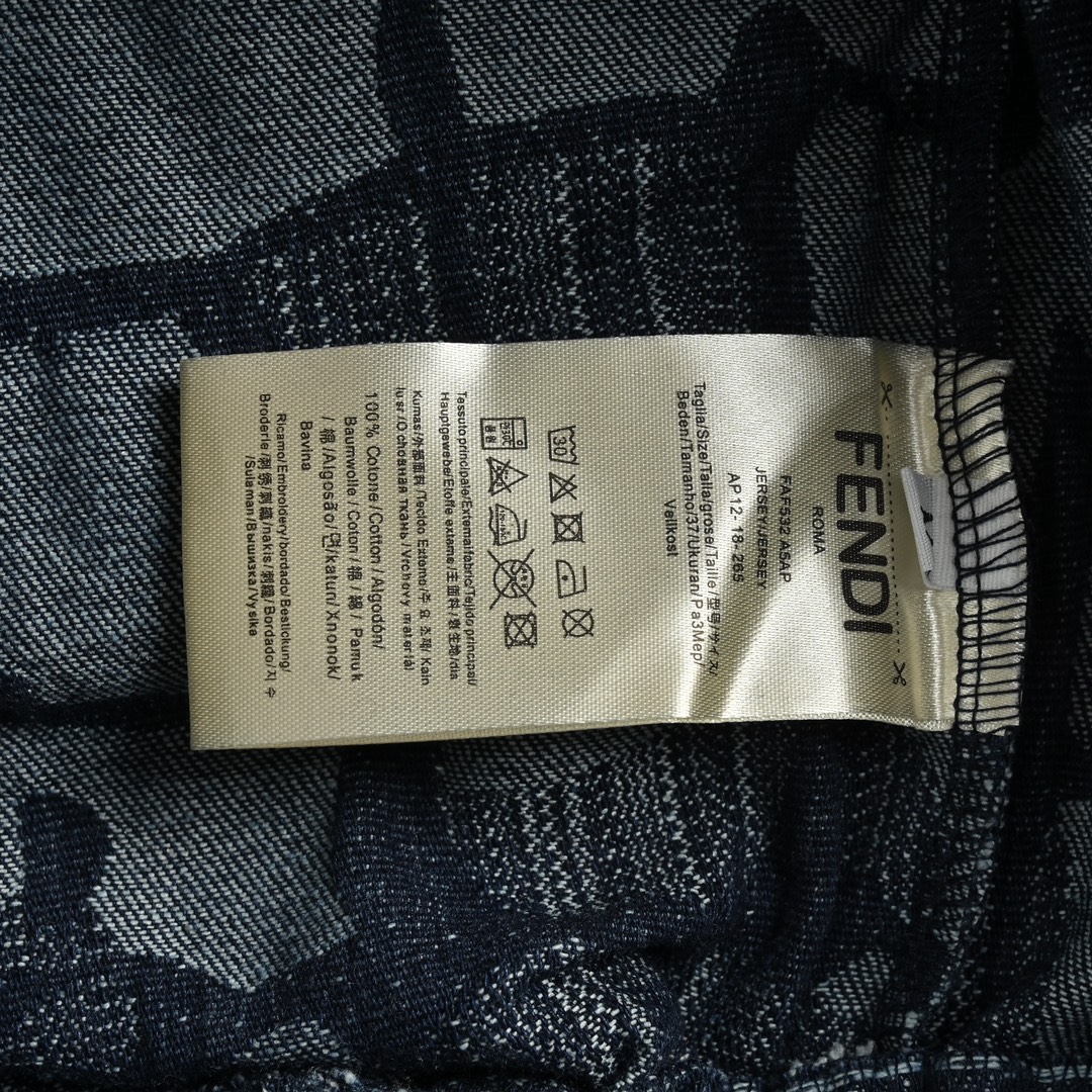 Fendi/芬迪 24ss 方格FF亚麻流苏牛仔短裤