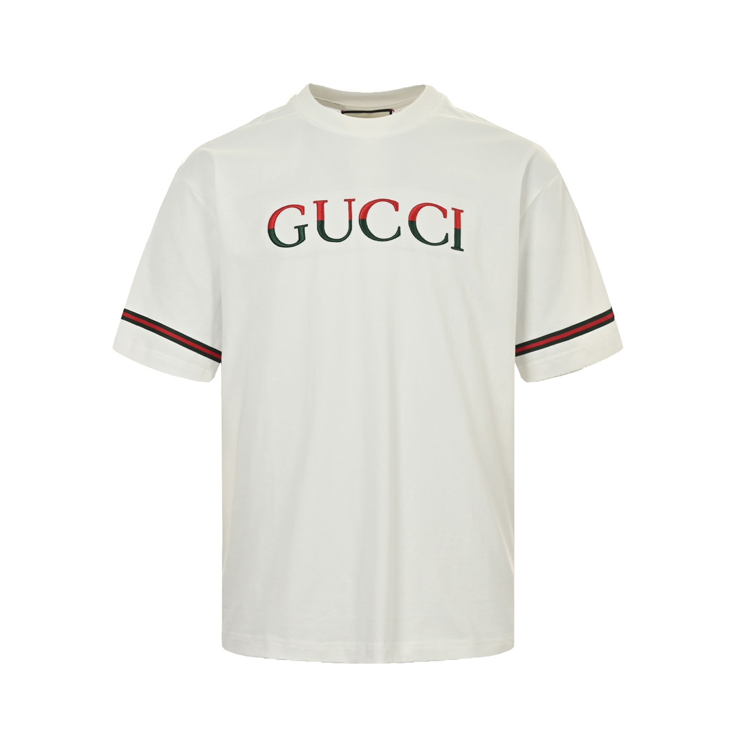 Gucci/古驰 24ss 红绿拼色刺绣字母短袖