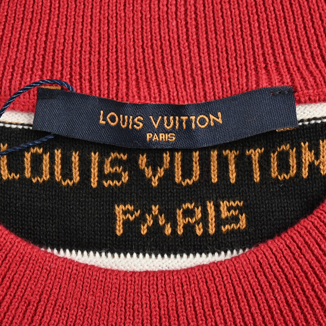 Louis Vuitton/路易威登 23ss 红蓝拼色提花logo针织短袖