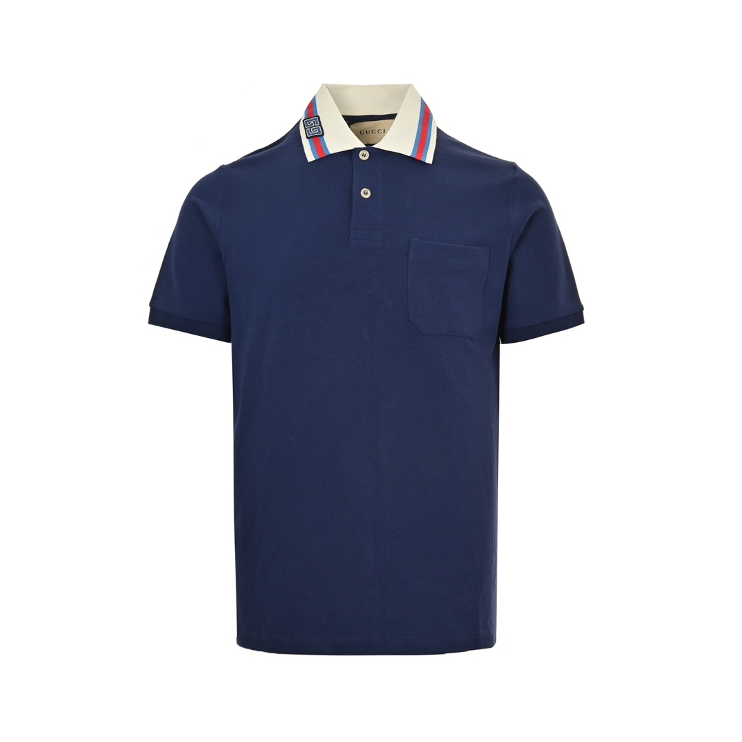 Gucci/古驰 24ss 领口条纹双G刺绣Polo短袖