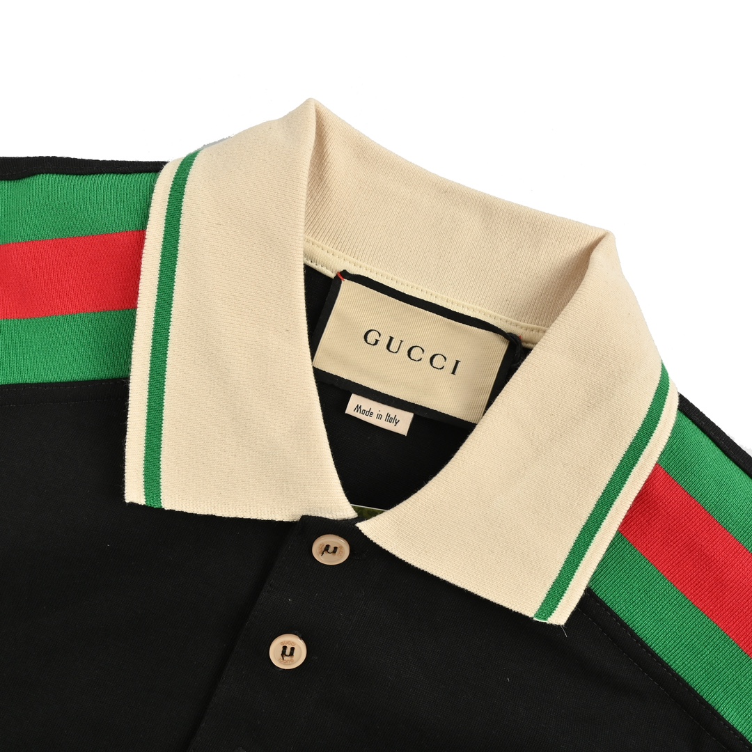 Gucci/古驰 24ss 肩膀红绿织带Polo短袖