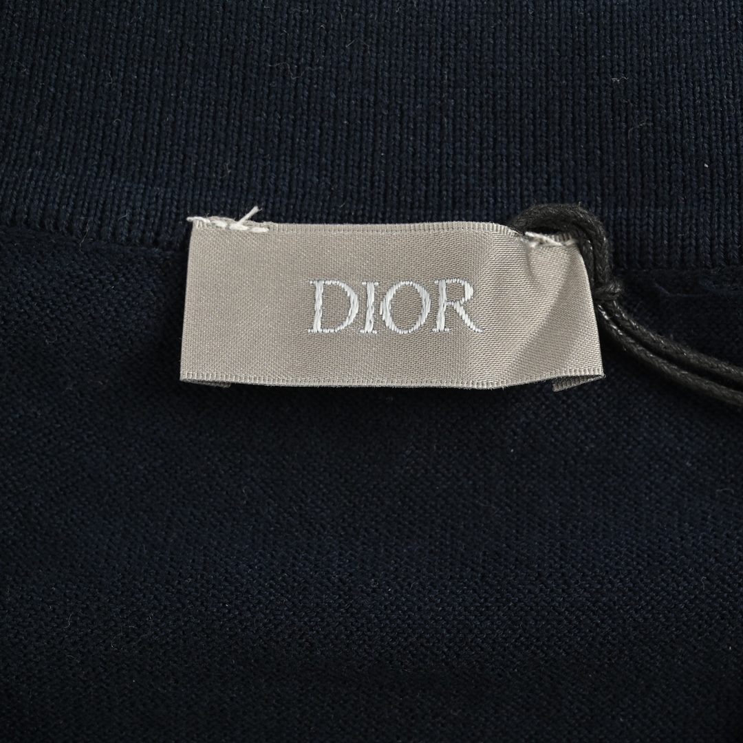 Dior/迪奥 24ss 刺绣小标针织Polo短袖 深蓝色饰以经典的