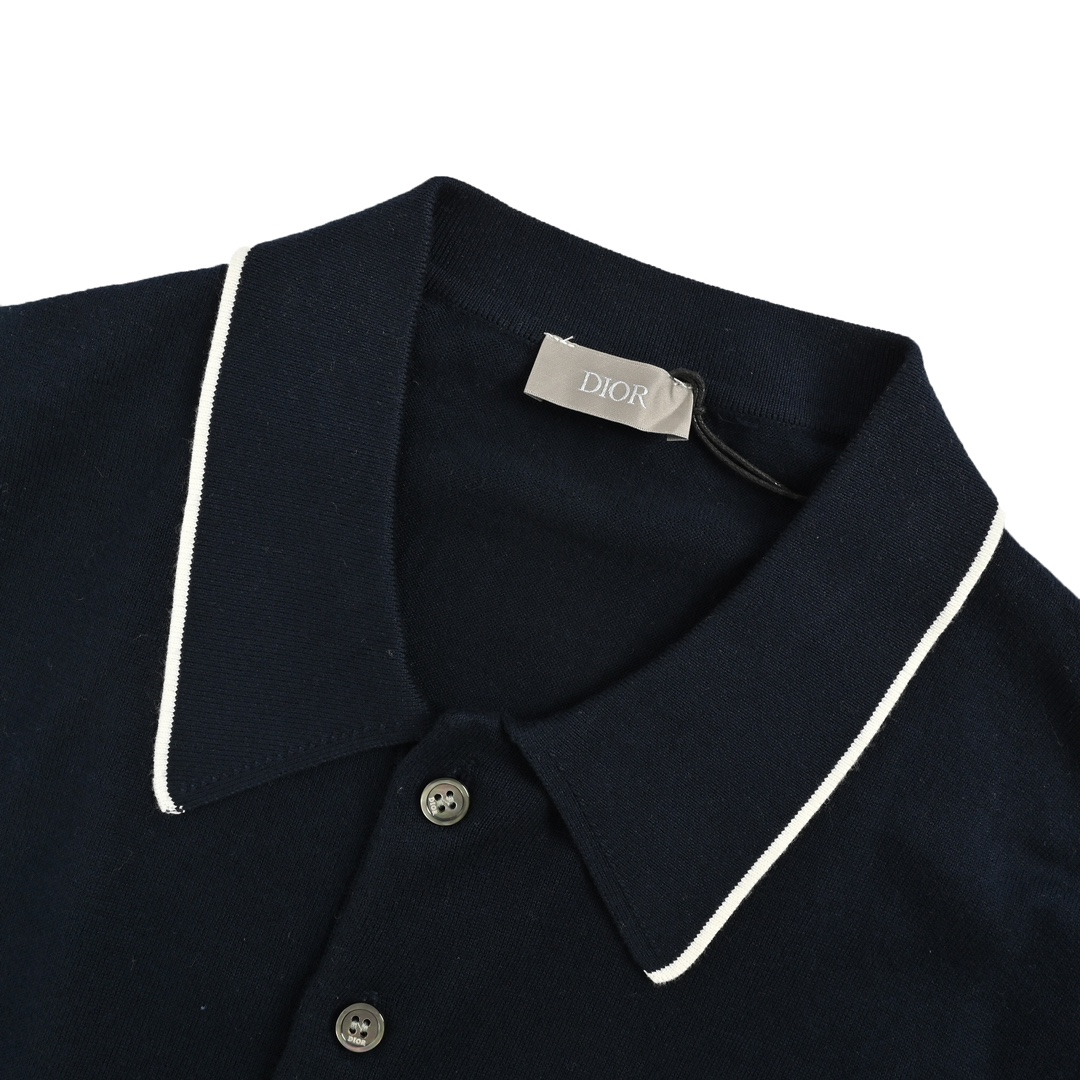 Dior/迪奥 24ss 刺绣小标针织Polo短袖 深蓝色饰以经典的