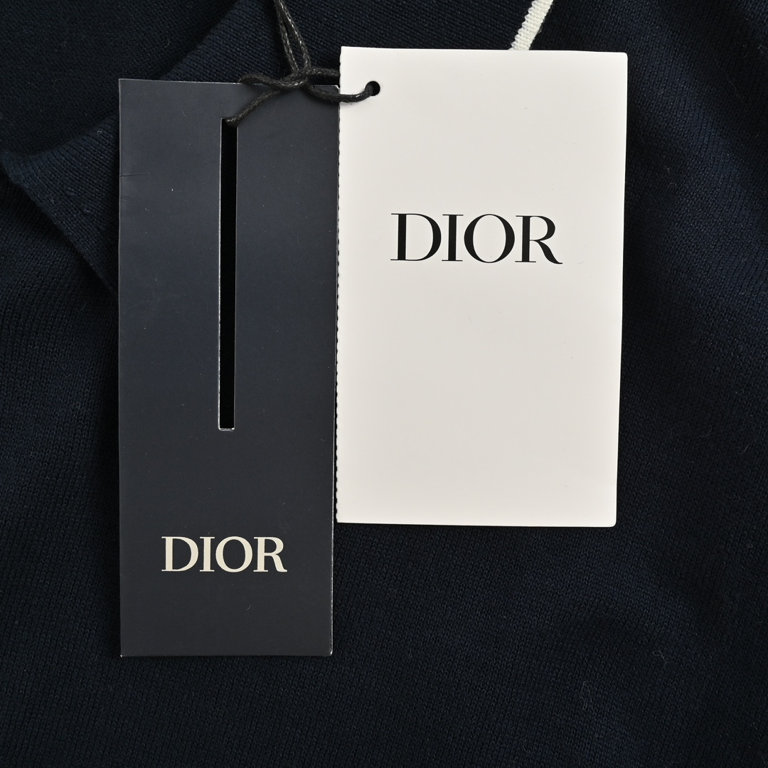 Dior/迪奥 24ss 刺绣小标针织Polo短袖 深蓝色饰以经典的