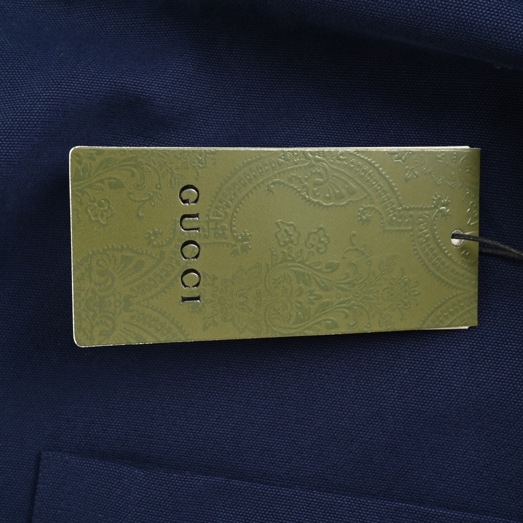 Gucci/古驰 24Fw 翻领口袋帆布夹克外套 2024 GUCCI新款深蓝色棉质帆布衬衫缀饰