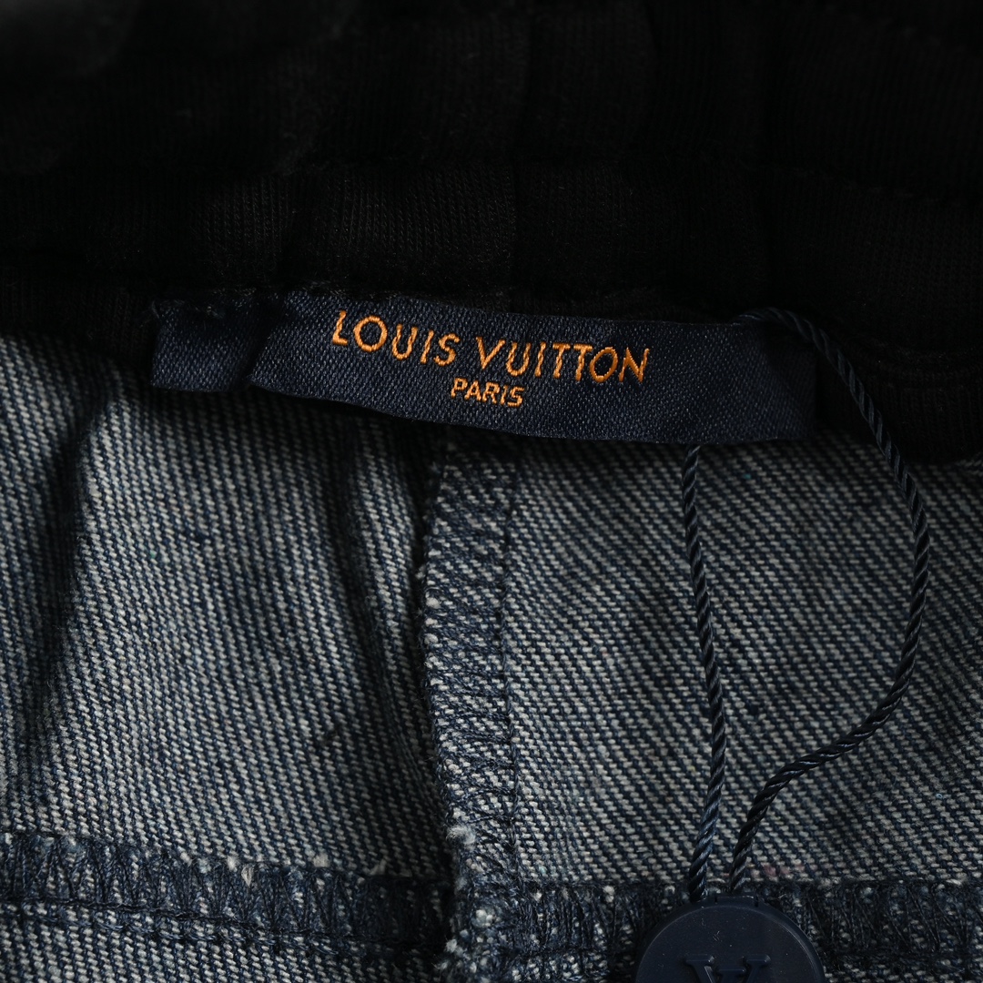 Louis Vuitton/路易威登 满印牛仔拼接大口袋长裤 黑口袋 LouisVuitton/路易威登满印牛仔拼接大口袋长裤