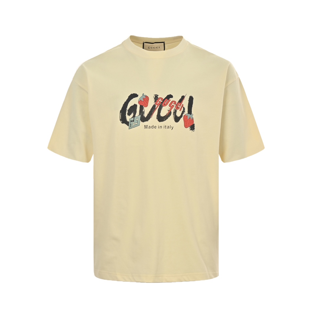 Gucci/古驰 24ss 草莓字母印花短袖 字母logo经典草莓图案短袖