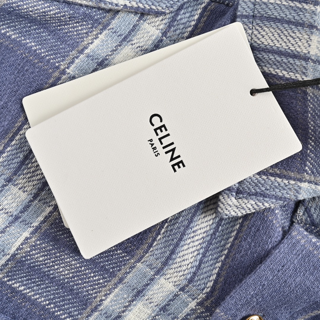 Cline/赛琳 24ss 蓝色格纹长袖衬衫 2024 CELINE新款衬衫