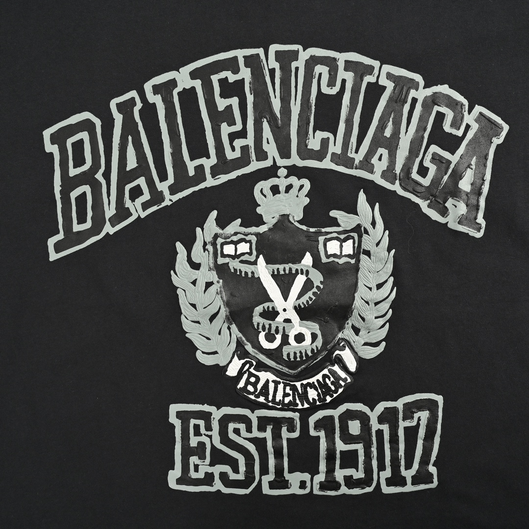 Balenciaga/巴黎世家 24Fw 发泡剪刀皇冠水洗做旧长袖T恤