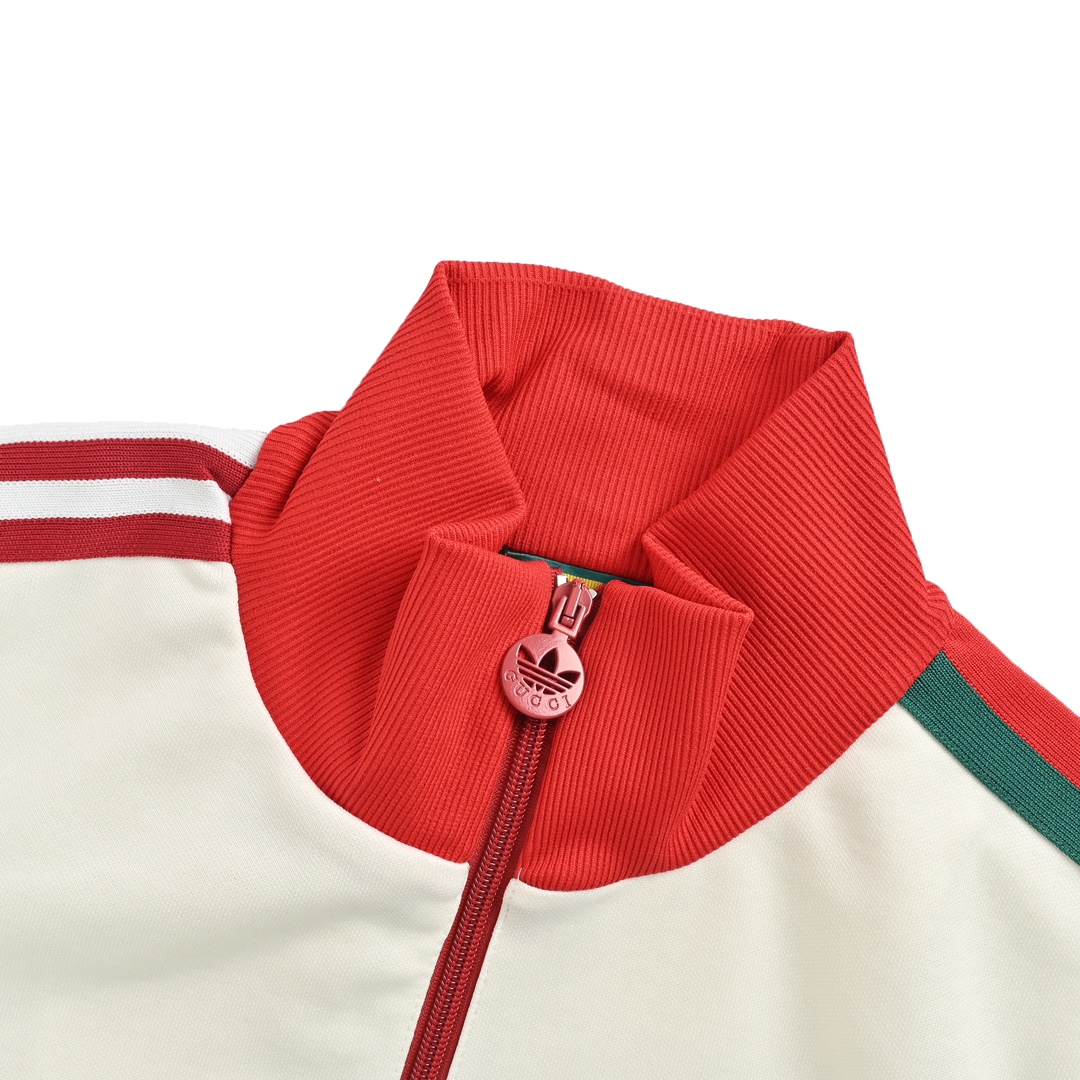 Gucci & Adidas 联名款白红拼接织带拉链外套