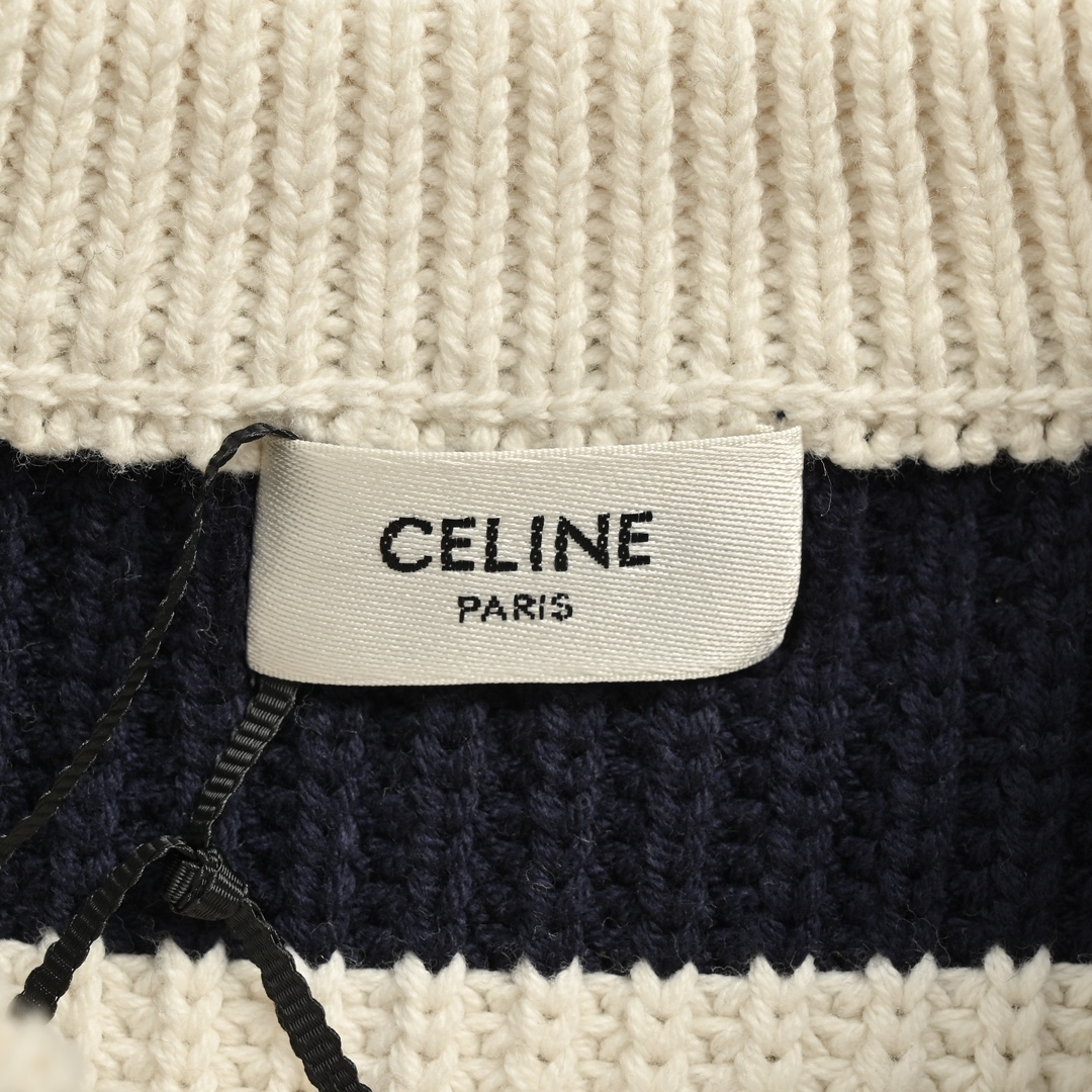 Celine/赛琳 24Fw 黑白粗条纹字母圆领毛衣