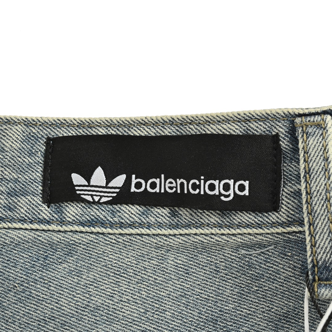 Balenciaga & Adidas 联名款三杠织带水洗牛仔裤